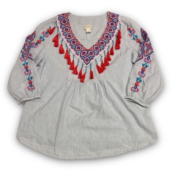 Chico’s Boho Embroidered Tassel Blouse Top Size 0 - Picture 1 of 4